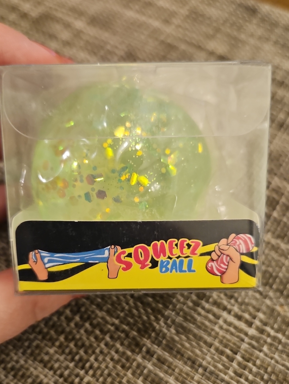 Squeez Ball Glitter Squeeze Ball Toy in Green & Yellow NWT
